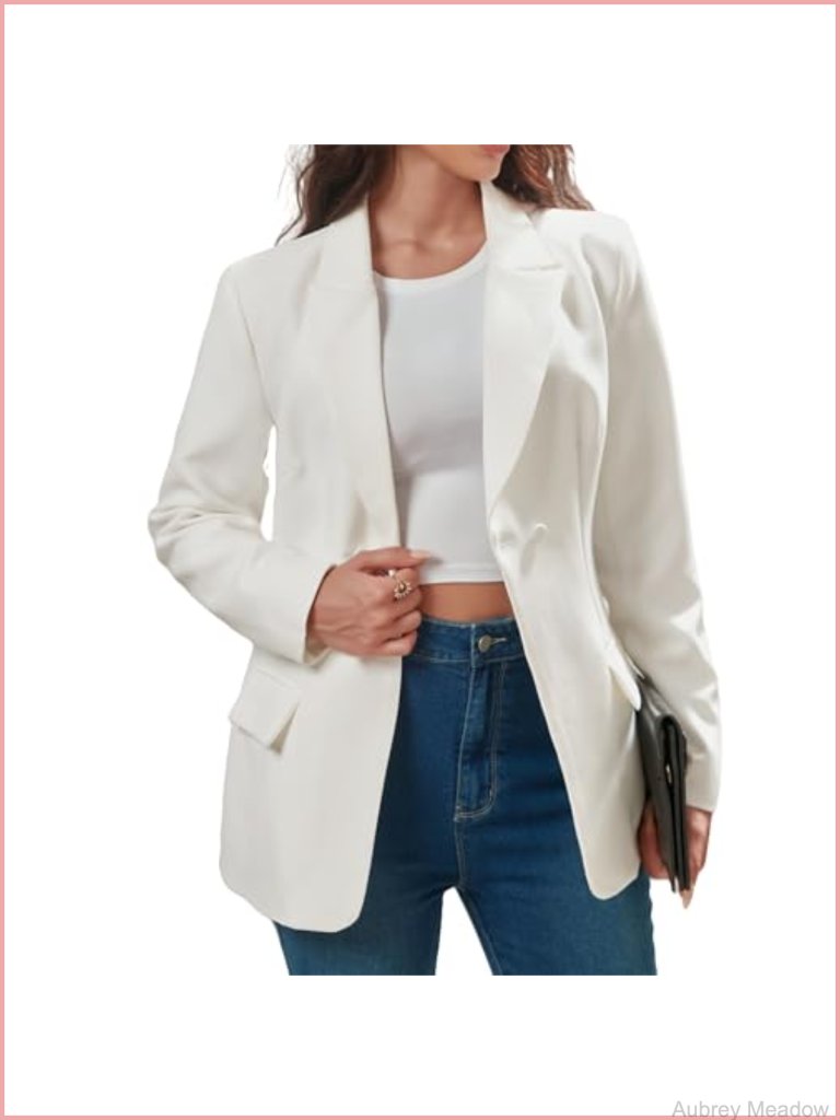 V-Neck Long Sleeve Blazer With Pockets Notch Lapel Office Suit Jacket